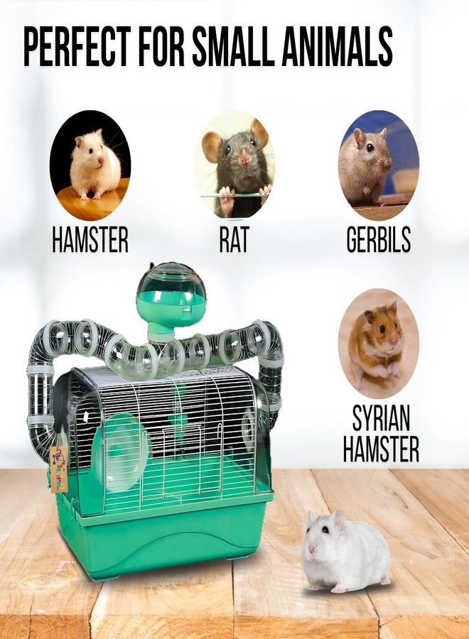 Western Era Hamster Cage with Mansion 1 Floor - Wired Top for Easy Viewing, Built-in Handle for Portability, Fully Ventilated, Safe & Secure Transport of Gerbils, Small Pets, Food Tray & Water Bottle - Image 4